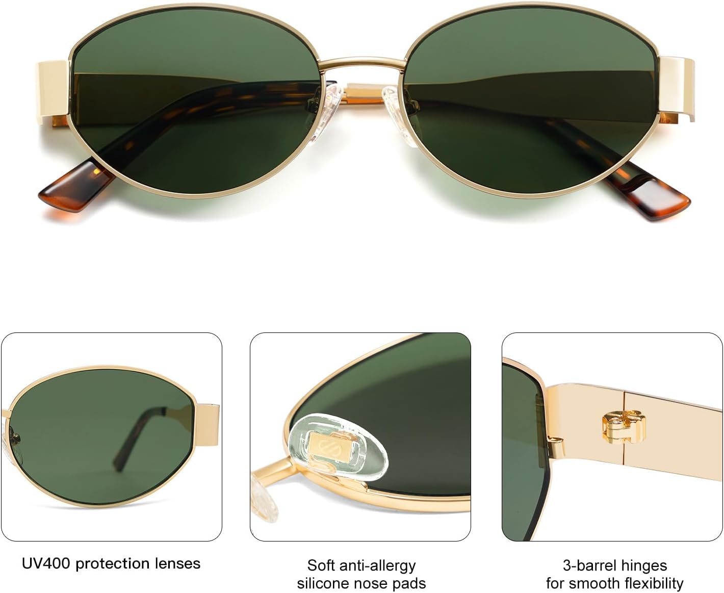 Retro Oval Sunglasses for Women Men Trendy Sun Glasses Classic Shades UV400 Protection SJ1217