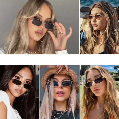 Retro Rectangle Sunglasses for Women Men Square Narrow Hip Hop Small Frame Sun Glasses