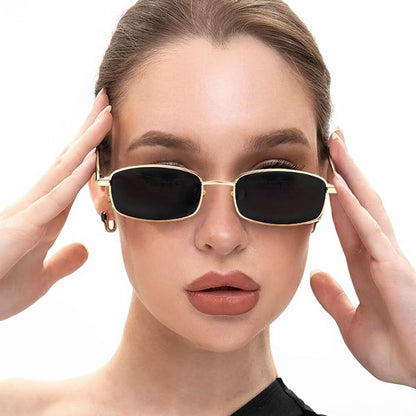 Retro Rectangle Sunglasses for Women Men Square Narrow Hip Hop Small Frame Sun Glasses